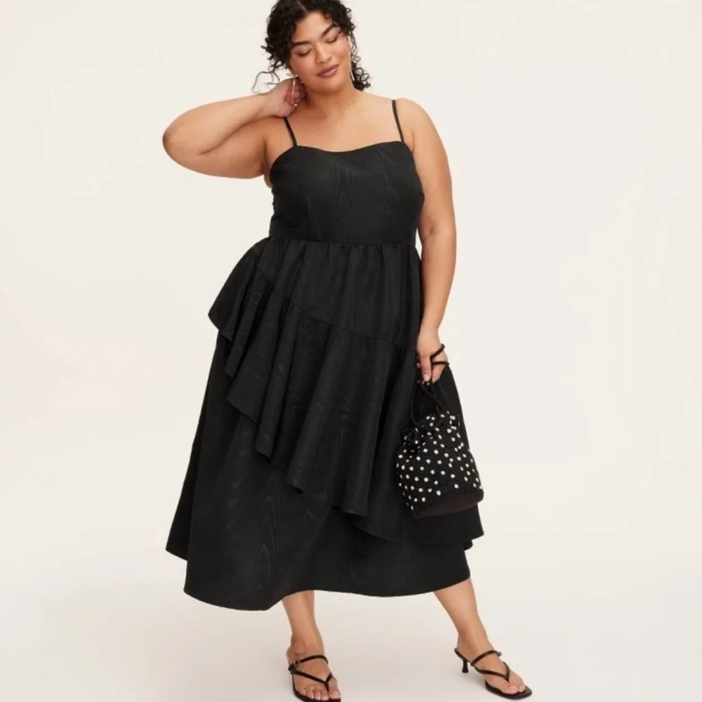 KATE SPADE Women’s Tiered Ruffle Midi Tank Dress -Black Plus Size 2x